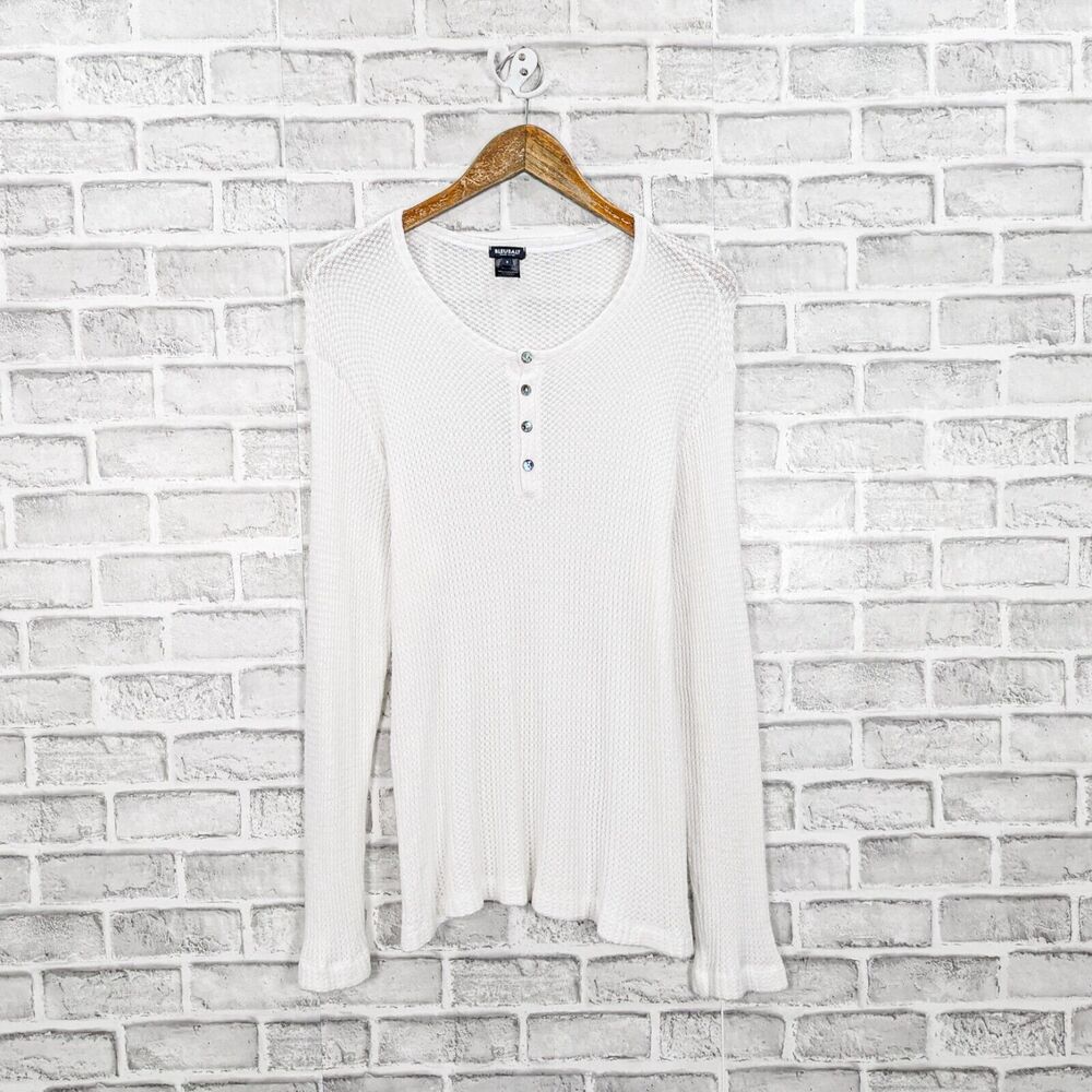 BLEUSALT Malibu Men's Waffle Henley in white knit modal size 3 fit Large